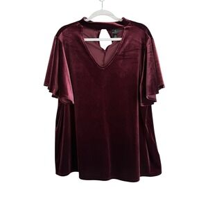 Worthington Womens 2X Maroon Velvet Top Choker Neck Flutter Sleeve Victorian NEW